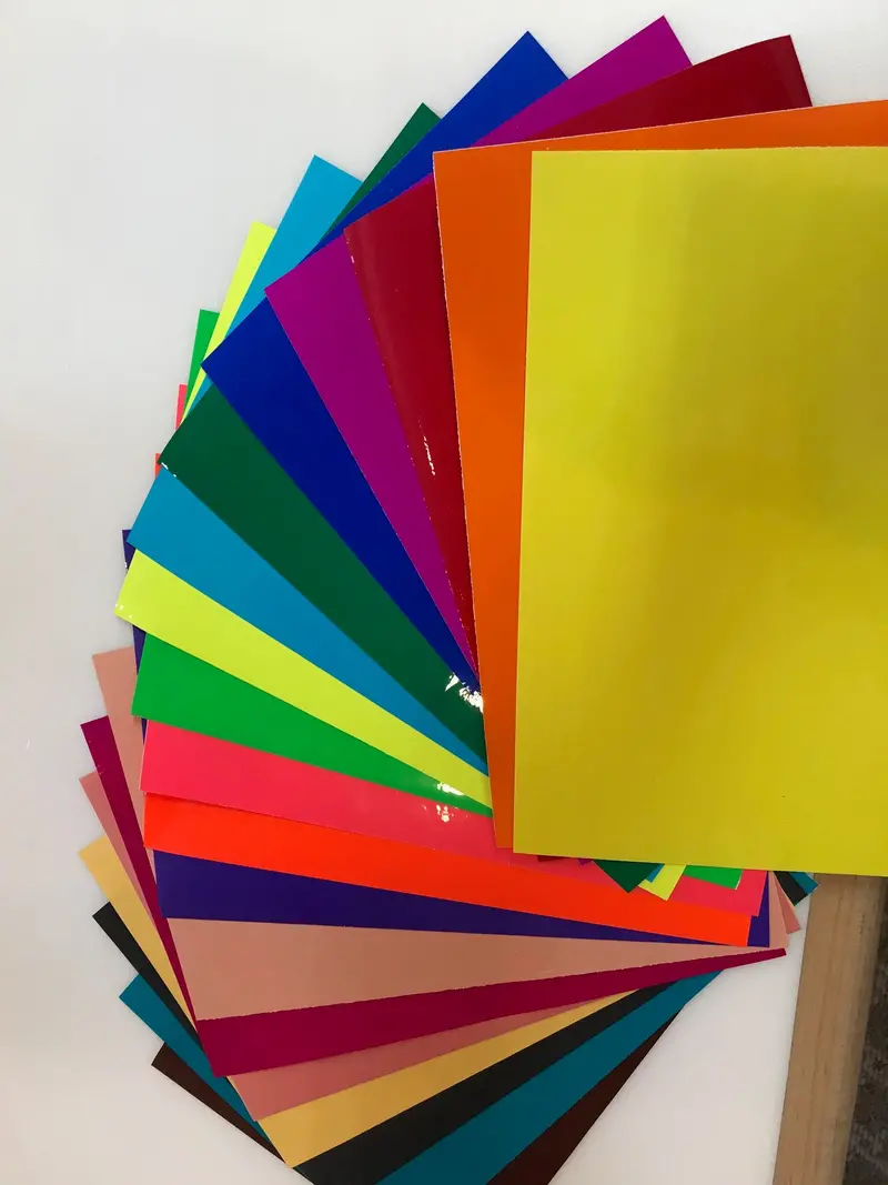 20 Colored Transparent Vinyl Sheets, 8" X 12", Adhesive Coated 1