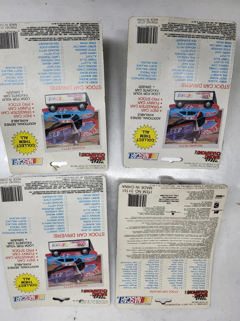 4- Petty Cope Yarborough Marcus Stock Cars With Cards Racing Champions  New Toy Collectible (I-Top 112624-28) 1