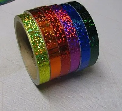 6 Glittering Vinyl Tapes, Rainbow Colors  1/4" X 25 Ft 1