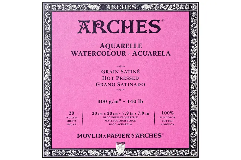 Arches Watercolor Paper Block, Hot Press, 7.9" Square 1