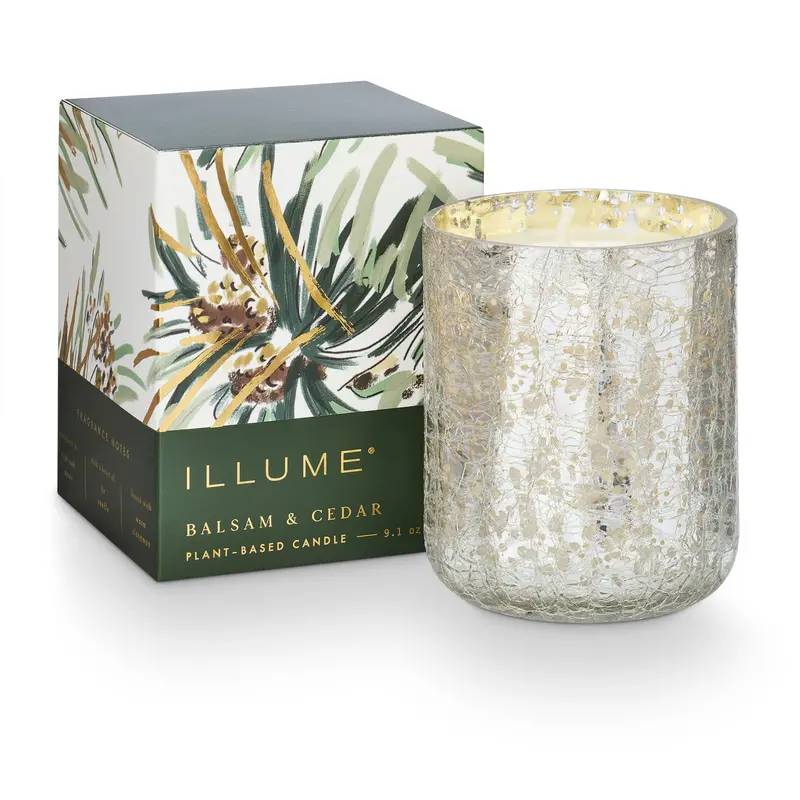 Balsam & Cedar Small Boxed Crackle Glass Candle 1