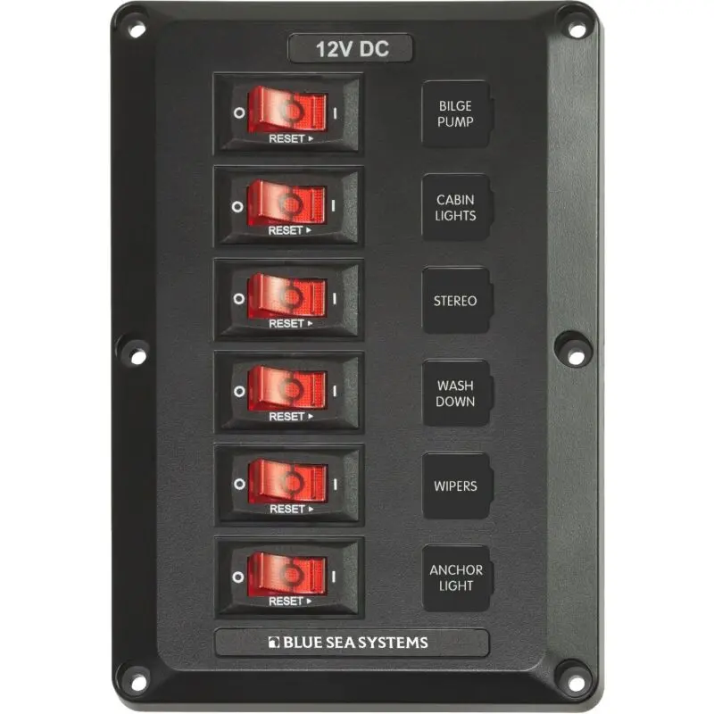 Blue Sea Circuit Breaker 6 Gang Illuminated Switch Panel 12V 15A 1