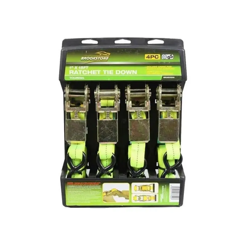 Brookstone Ratchet Tie Down 4 Pack With Hooks 1"X15ft 1
