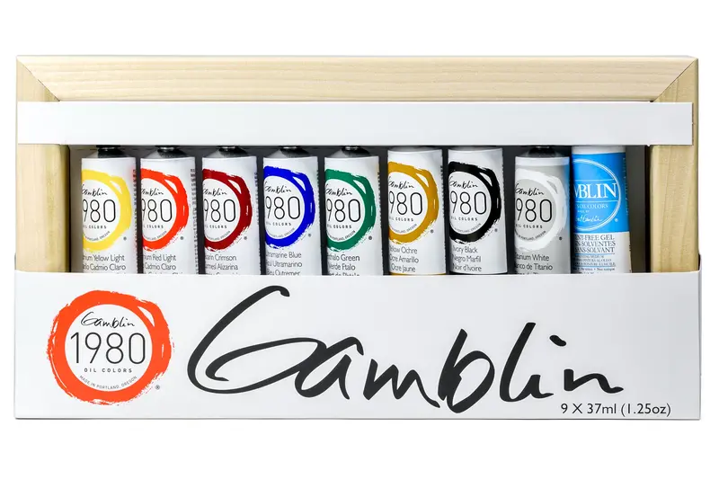 Gamblin 1980 Oil Colors, Set Of 8 With Wood Panel & Solvent-Free Gel 1