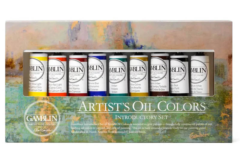 Gamblin Artist's Oil Colors, Set Of 9 With Wood Panel 1
