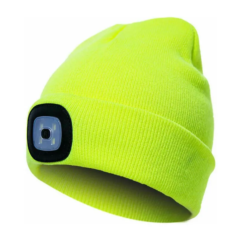 Hi Vis Neon Knitted Beanie Hat With Led Light Head Torch 1
