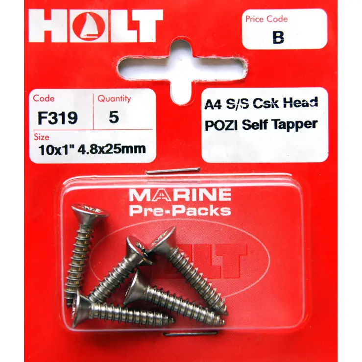Holt Csk Head Pozi Self Tapper A4 Stainless Steel 10 X 1" 4.8 X 25Mm - F319 1