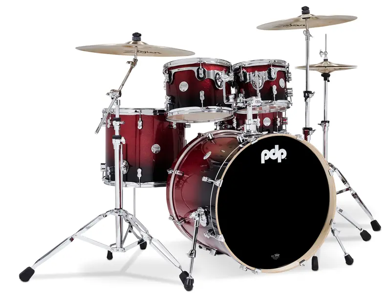 Pdp Concept Maple Red To Black Fade 5Pc Drum Set - 22,10,12,16,14 - Pdcm2215rb 1