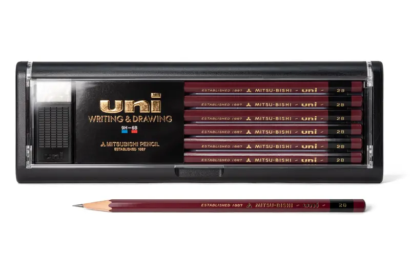 Uni Pencil, 2B, Set Of 12 With Eraser 1