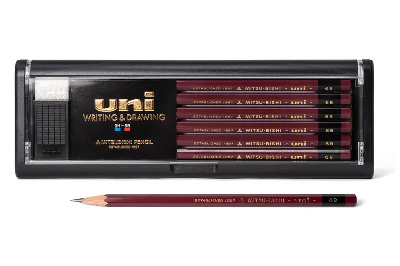 Uni Pencil, 6B, Set Of 12 With Eraser 1