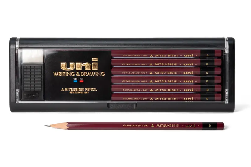 Uni Pencil, B, Set Of 12 With Eraser 1