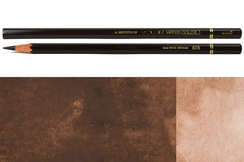 Uni Watercolor Pencils, #876 Van Dyke Brown 1
