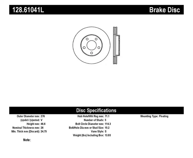 Stoptech 128.61041L Front Left Cross-Drilled Sport Brake Rotor 1