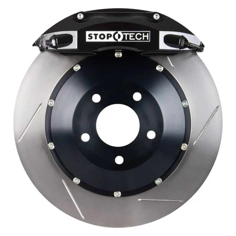 Stoptech 83.617.4300.51 Big Brake Kit – Front Axle With Black Calipers & Two-Piece Slotted Rotors 1