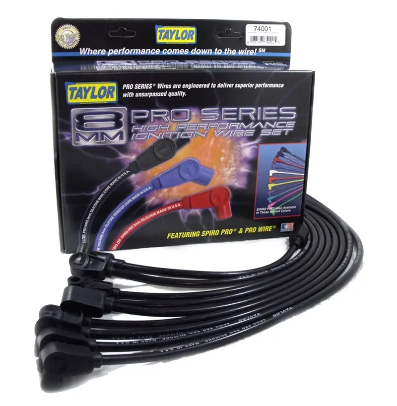 Taylor Cable 74049 8Mm Spiro-Pro Ignition Wire Set – Black, Custom Fit, 180°/135° Firing 1