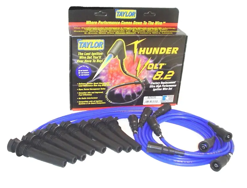 Taylor Cable 82626 Thundervolt 8.2Mm Ignition Wire Set – Blue Silicone Jacket, Oe-Style Spark Plug Boots, 9.5-Inch Length 1